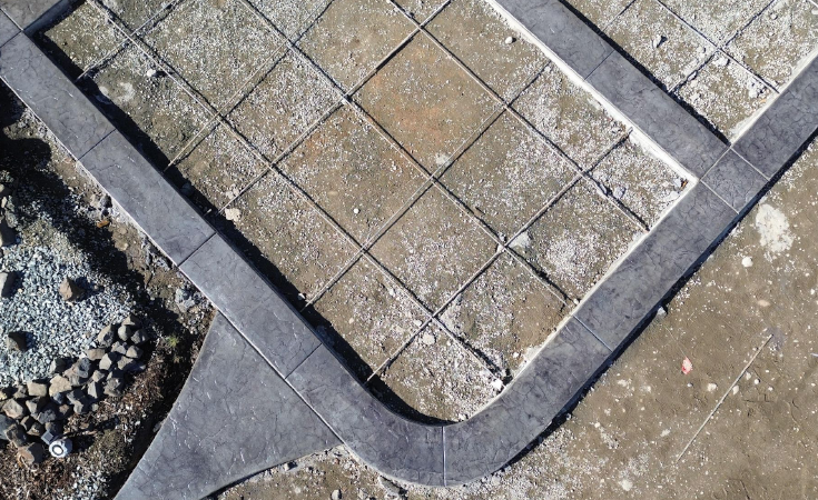 Arial photo of concrete patio in progress